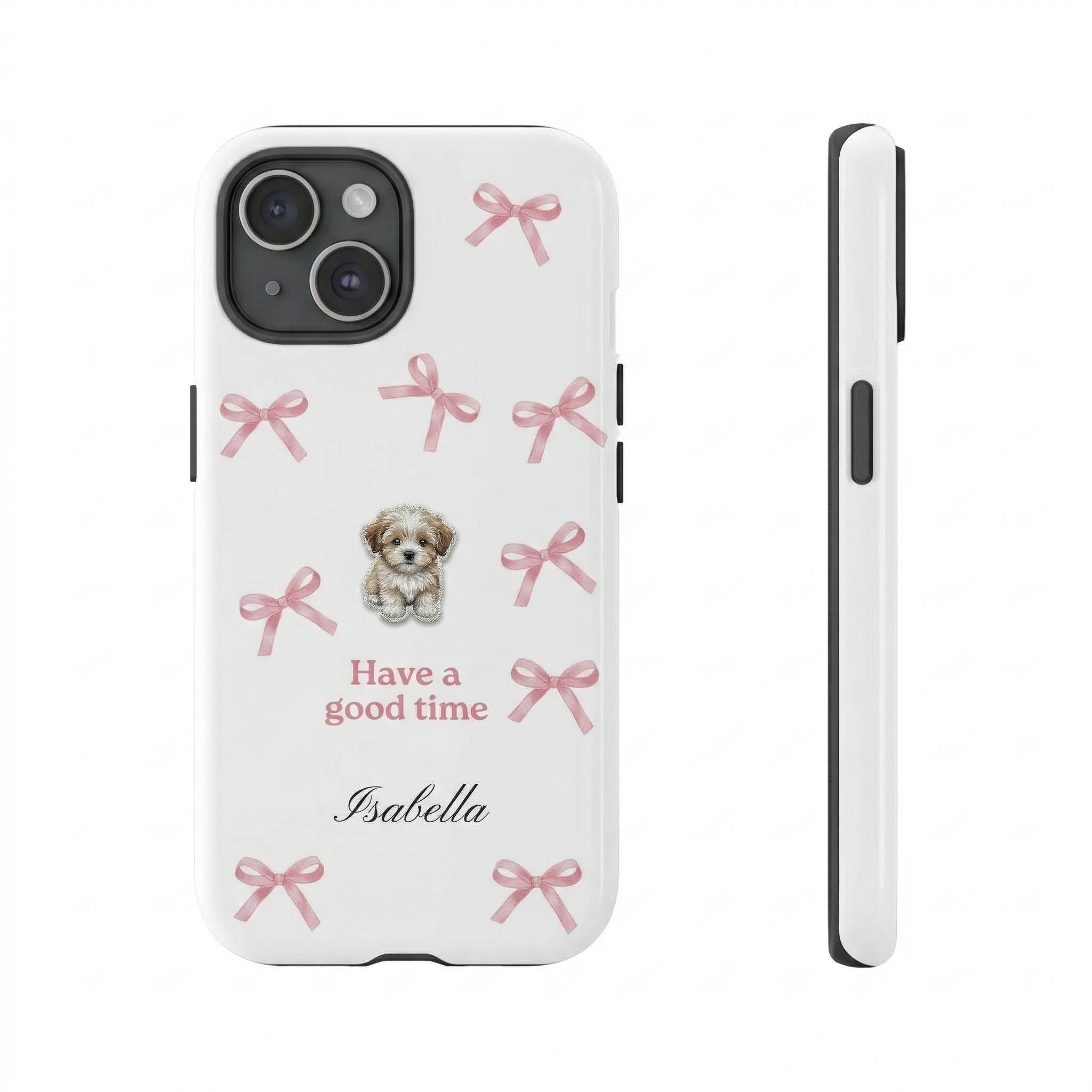 Pink Bows Puppy Personalised Phone Case