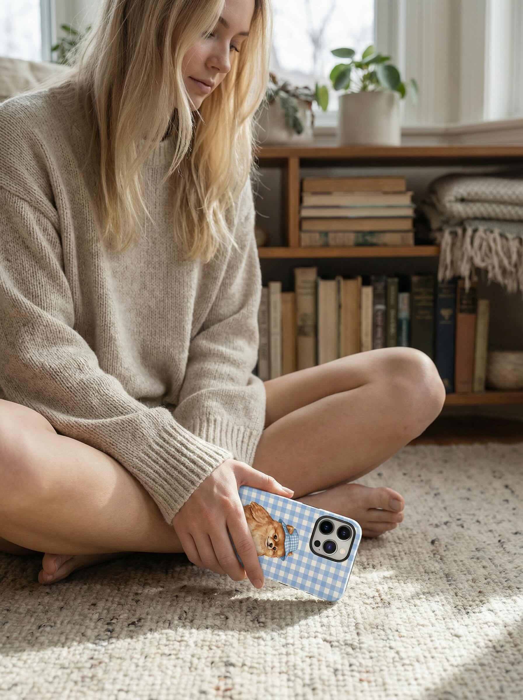 Blue Gingham Pet Phone Case