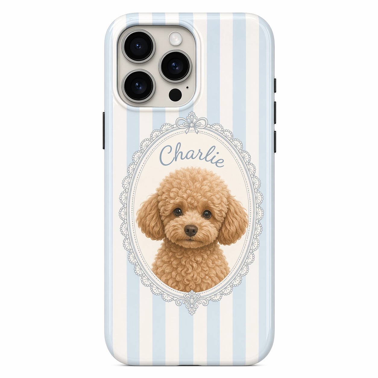 Charlie Blue Stripe Pet Portrait Phone Case