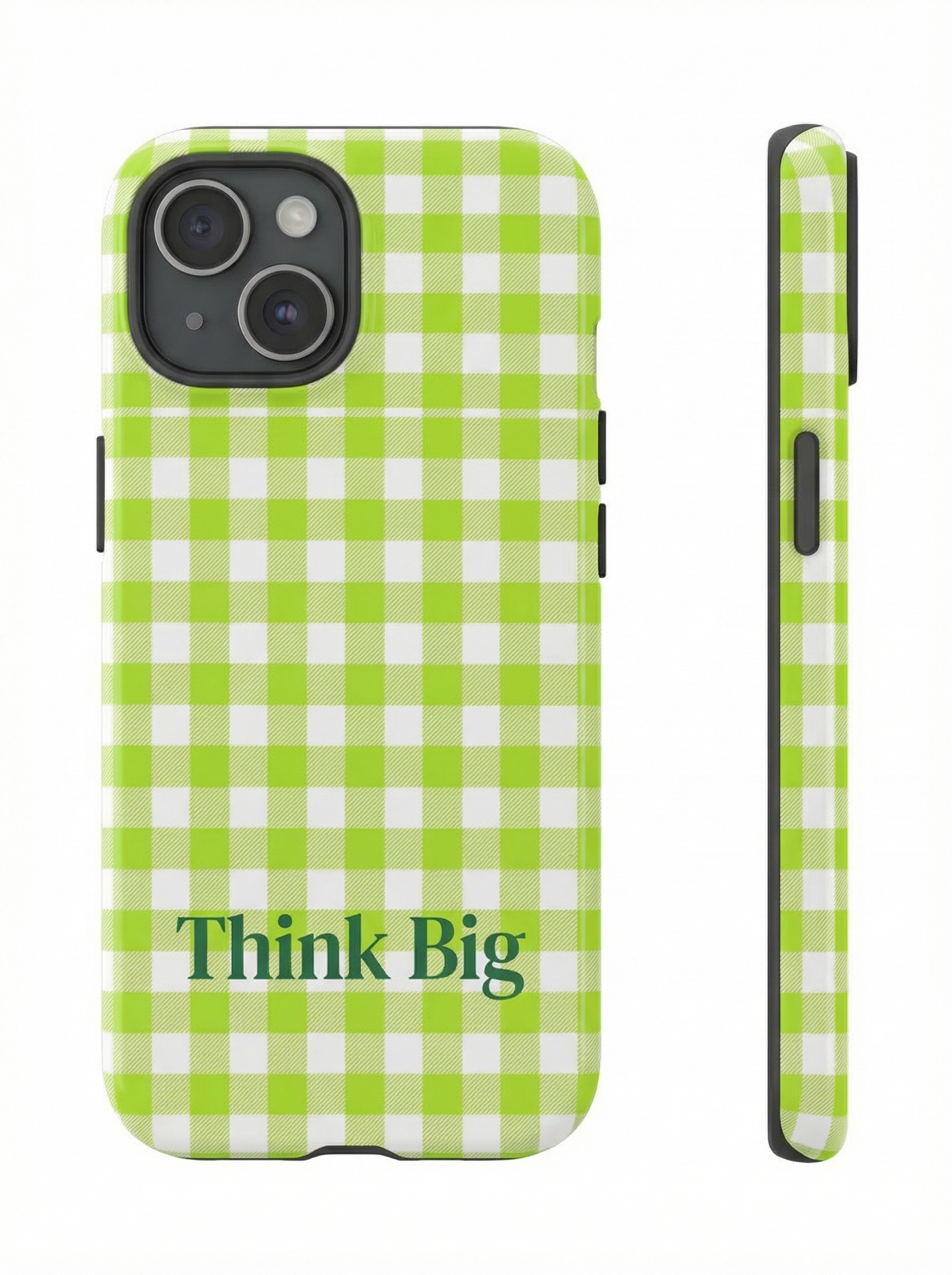 Think Big Green Gingham Phone Case
