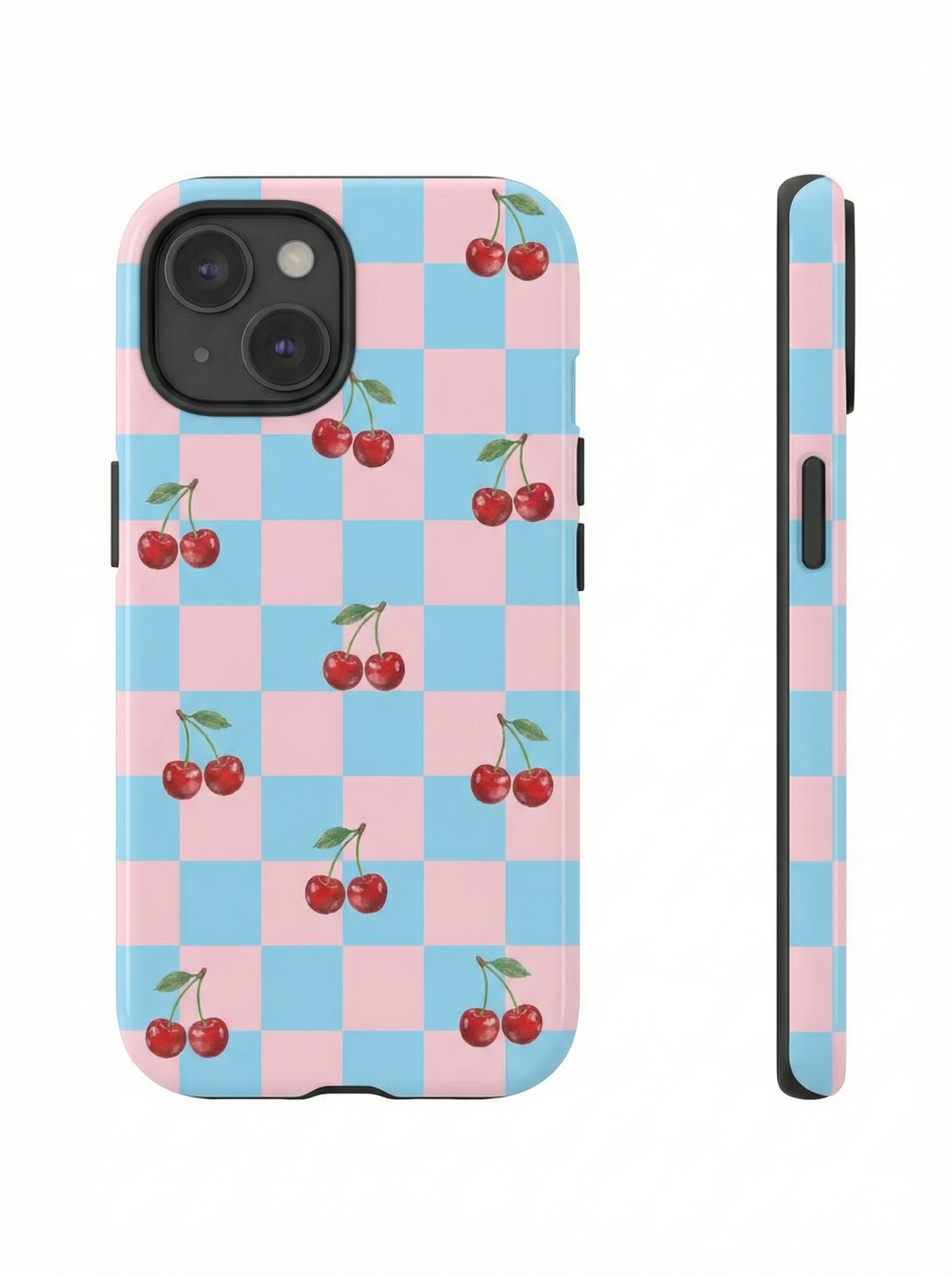 Pink Blue Checker Cherries Phone Case