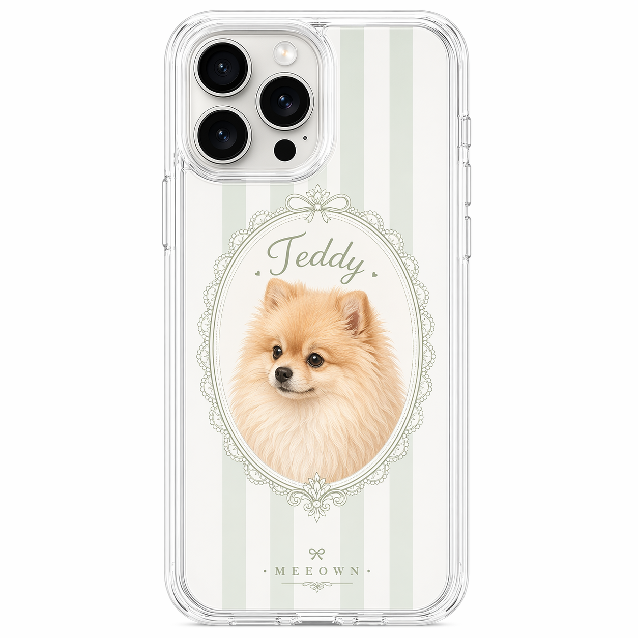 Teddy Sage Stripe TPU Pet Portrait Phone Case
